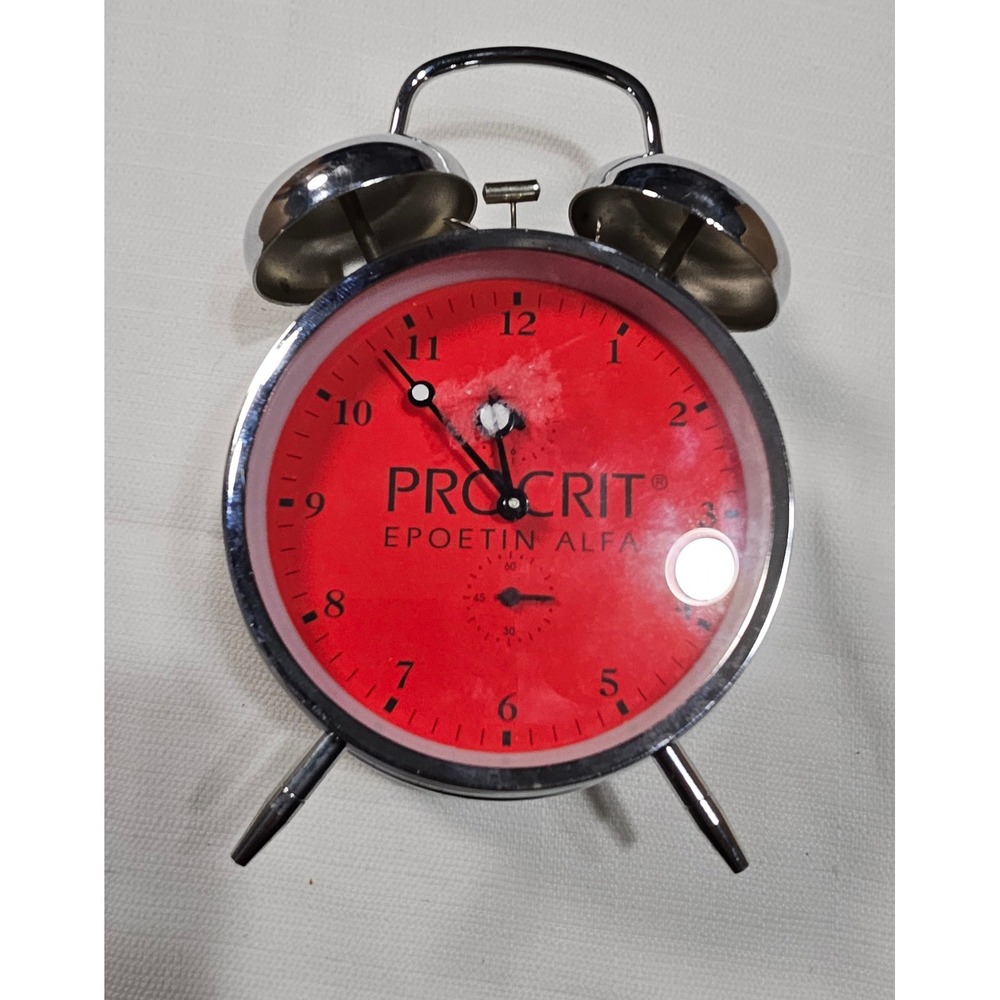 Vtg Procrit Epoetin Alfa‎ Alarm Clock Advertising Double Bell Chrome Twin Bell